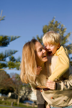 happy mother and son