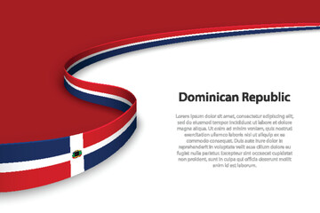 Obraz premium Wave flag of Dominican Republic with copyspace background.