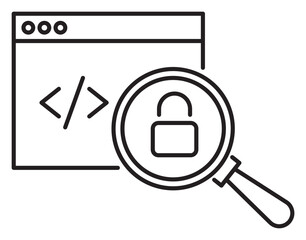 Information technology browser, magnifier, lock, insecure vector icon illustration