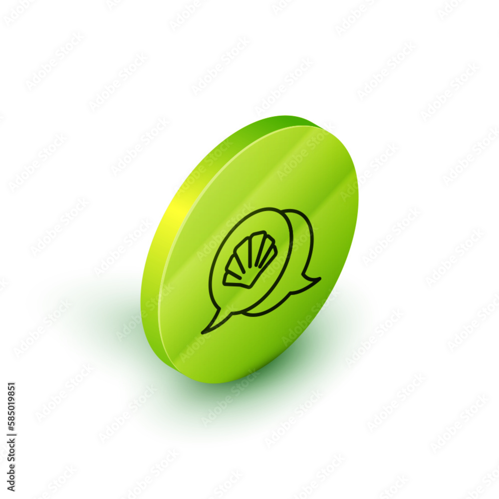 Poster isometric line scallop sea shell icon isolated on white background. seashell sign. green circle butt
