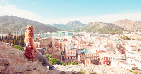 Tour tourism in Spain- Cartagena city landscape - obrazy, fototapety, plakaty