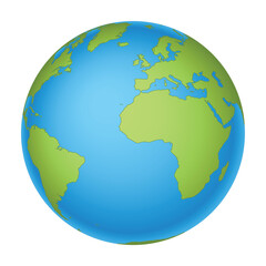Earth globe - world map with continents on planet Earth, vector illustration on white