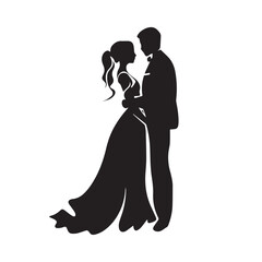 Groom kissing the bride. Minimal vector icon of traditional wedding. Woman in a bridal dress with veil. Happy loving relationship. Newlywed cartoon drawing. Husband and wife. Logo design. White dress