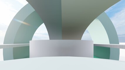 Abstract architecture background arches and columns in the city 3d render