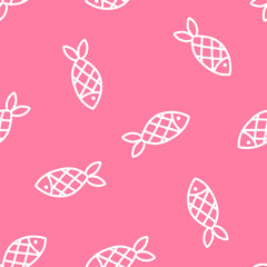 Pink seamless pattern with white fish