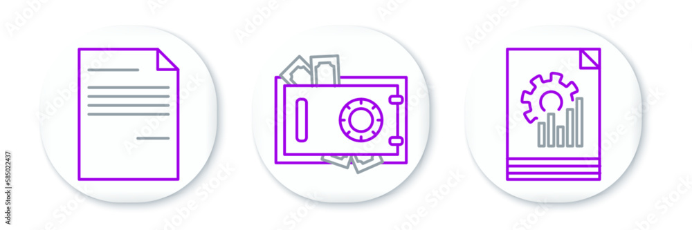 Poster set line document with graph chart, and safe and money icon. vector