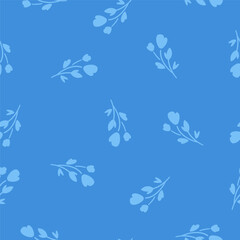 Blue seamless pattern with blue flowers