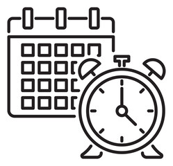 Project management calendar, alarm clock, time management vector icon illustration