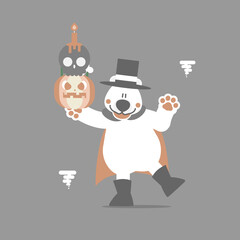 happy halloween with polar bear, skull, pumpkin and sweet candy, flat vector illustration cartoon character design
