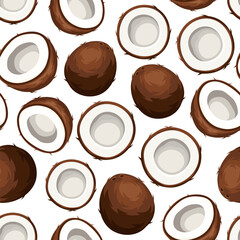 Seamless pattern with coconuts on a white background. Vector illustration