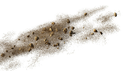 flying debris and dust, dirt close-up isolated on transparent background - 585023294