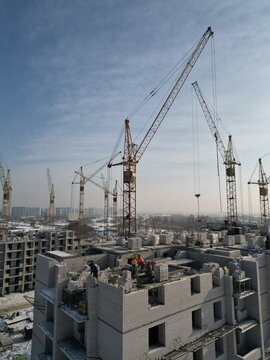 Aerial Sunset View shot of Construction Site