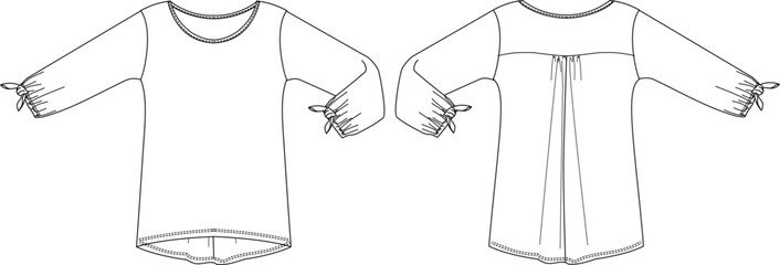 Woman dresses, shirts and tunics technical drawing, template, sketch, flat, mock up. Jersey or woven fabric dress front view, white color