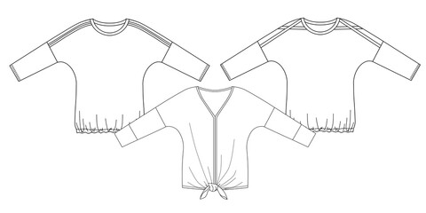 Woman dresses, shirts and tunics technical drawing, template, sketch, flat, mock up. Jersey or woven fabric dress front view, white color