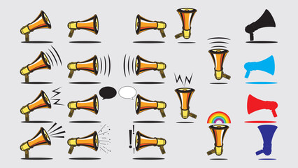 Attention icon with megaphone icon, lettering attention with black and yellow background and text shadow, suitable for Important message, warnings and danger announcement