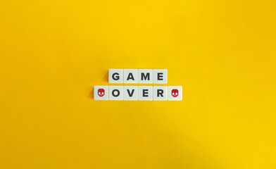 Game Over Banner. Block Letter Tiles on Yellow Background. Minimal Aesthetics.