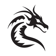 Dragon head. Simple minimalistic vector icon of fantasy animal. Abstract tattoo element of monster. Black and white outlines of mythical creature. Chinese, tribal shape. Zodiac sign. Modern SVG.