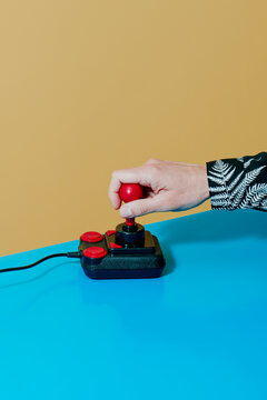 man operates a joystick