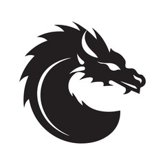 Dragon head. Simple minimalistic vector icon of fantasy animal. Abstract tattoo element of monster. Black and white outlines of mythical creature. Chinese, tribal shape. Zodiac sign. Modern SVG.