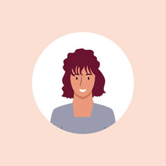 Profile image of woman avatar for social networks with half circle. Fashion vector. Bright vector illustration in trendy style.