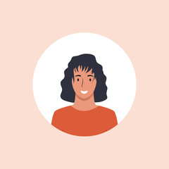 Profile image of woman avatar for social networks with half circle. Fashion vector. Bright vector illustration in trendy style.