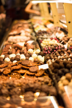 Market shop full of chocolate products