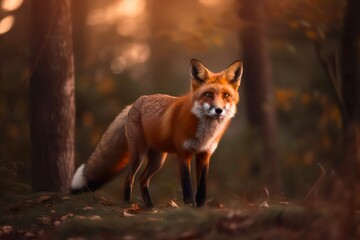 Naklejka na ściany i meble Red fox in forest. Generative AI.