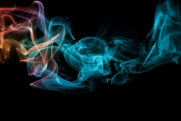 Obraz premium Abstract colored smoke or steam on black background. Colorful wallpaper design texture pattern. Ai generated