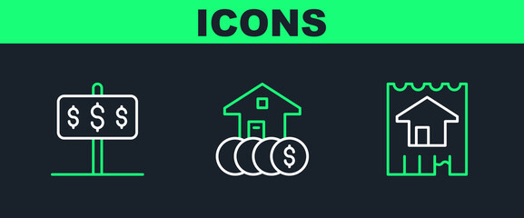 Set line House, with dollar and icon. Vector