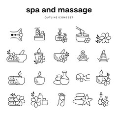 set of wellness spa and massage calmness outline icons collection - obrazy, fototapety, plakaty