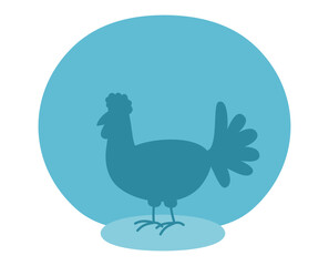 Illustration of a farm hen blue color with rounded background