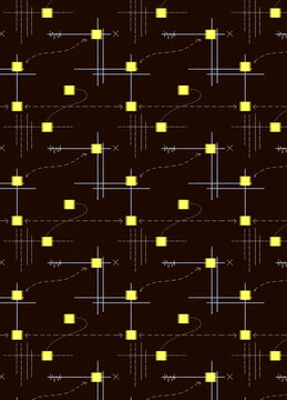 A block and grid repeating pattern with yellow detail