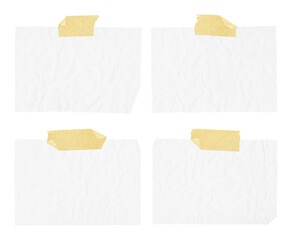 White ripped crumpled paper strips collection. Realistic paper scraps with adhesive tape on...