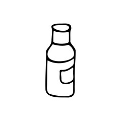 Medicinal syrup in a bottle. Concentrated solution for the treatment of flu, colds. Doodle. Vector illustration. Hand drawn. Outline.