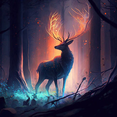 Magical Stag in the woods encased with magical electrified dust