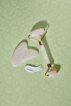 A set of tools for face Massage technique Gua Sha made of natural ston