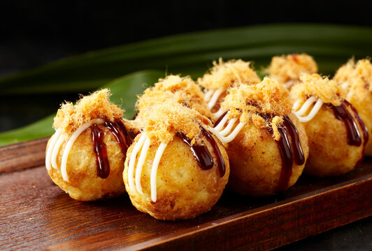 Closeup delicious homemade Japanese style octopus balls