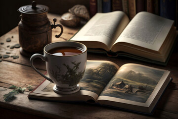 cup of coffee and book, Generative AI