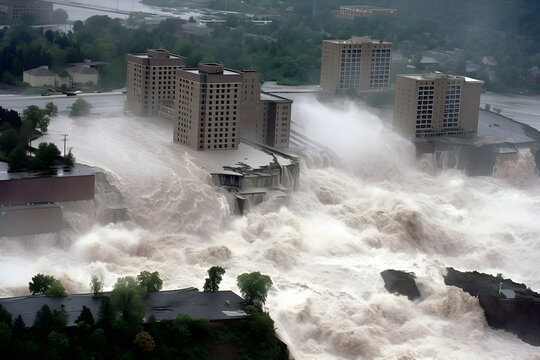 Dam Failure's Chilling Reality: Submerged Vehicles, Destroyed Communities, and the Power of Resilience - AI Generative