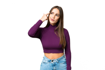 Young beautiful woman over isolated chroma key background making the gesture of madness putting finger on the head