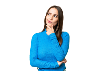 Young beautiful woman over isolated chroma key background having doubts