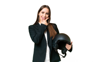 Young Asian woman with a motorcycle helmet over isolated chroma key background happy and smiling