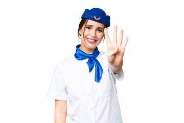 Airplane stewardess over isolated chroma key background happy and counting four with fingers