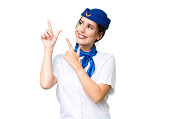 Airplane stewardess over isolated chroma key background pointing with the index finger a great idea