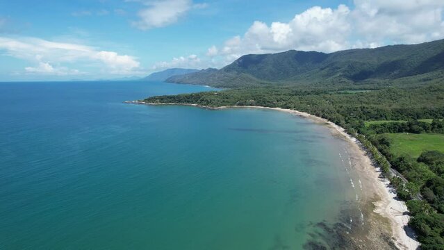 Cinematic aerial footage Pebbly Beach Queensland Australia