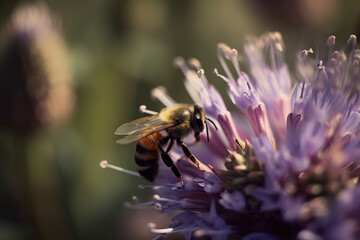 The bee pollinates the flowers. Plant decay with insects. Generative AI