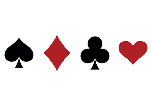 Playing card suit symbol set - four shapes of Hearts, Spades, Clubs and Diamonds symbols, vector illustration