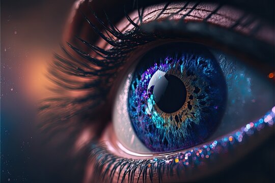 macro photo of an eye with galaxy pattern reflection  