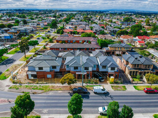 Construction of a Brick Veneer town houses in Melbourne Victoria Australian Suburbia 