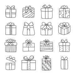 gift box doodle icon set